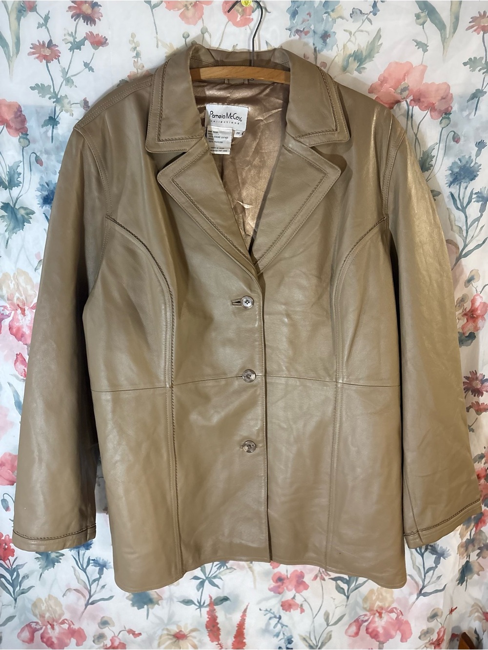 Vintage Mccoy Taupe Leather Button-Front Jacket